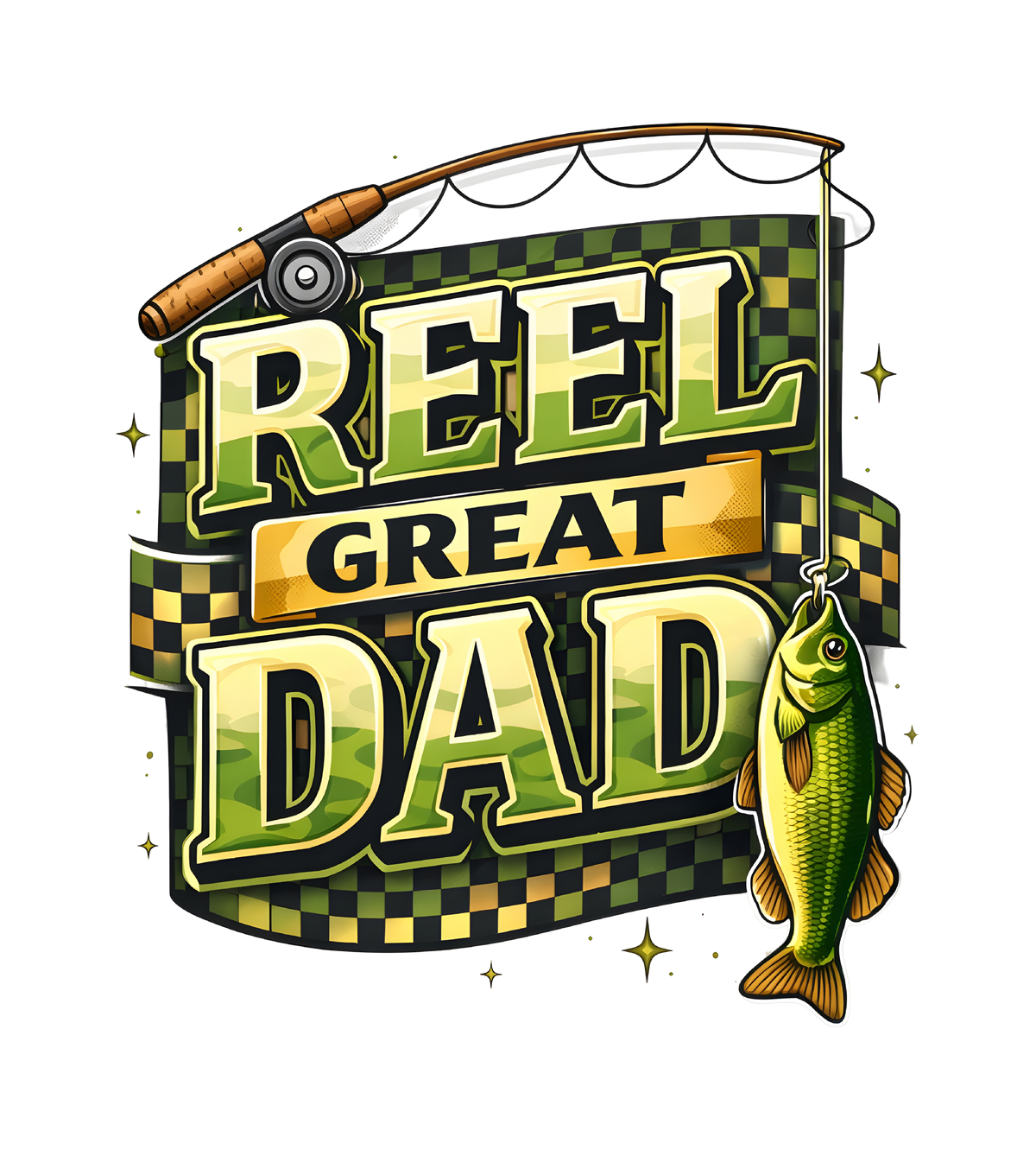 Reel Great Dad checkered fishing design artwork