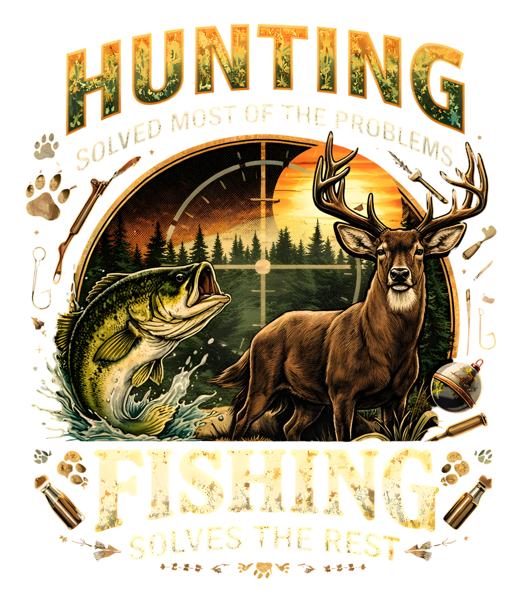 Hunting & Fishing graphic design - Hunting Solved Most of the Problems Fishing Solves the Rest