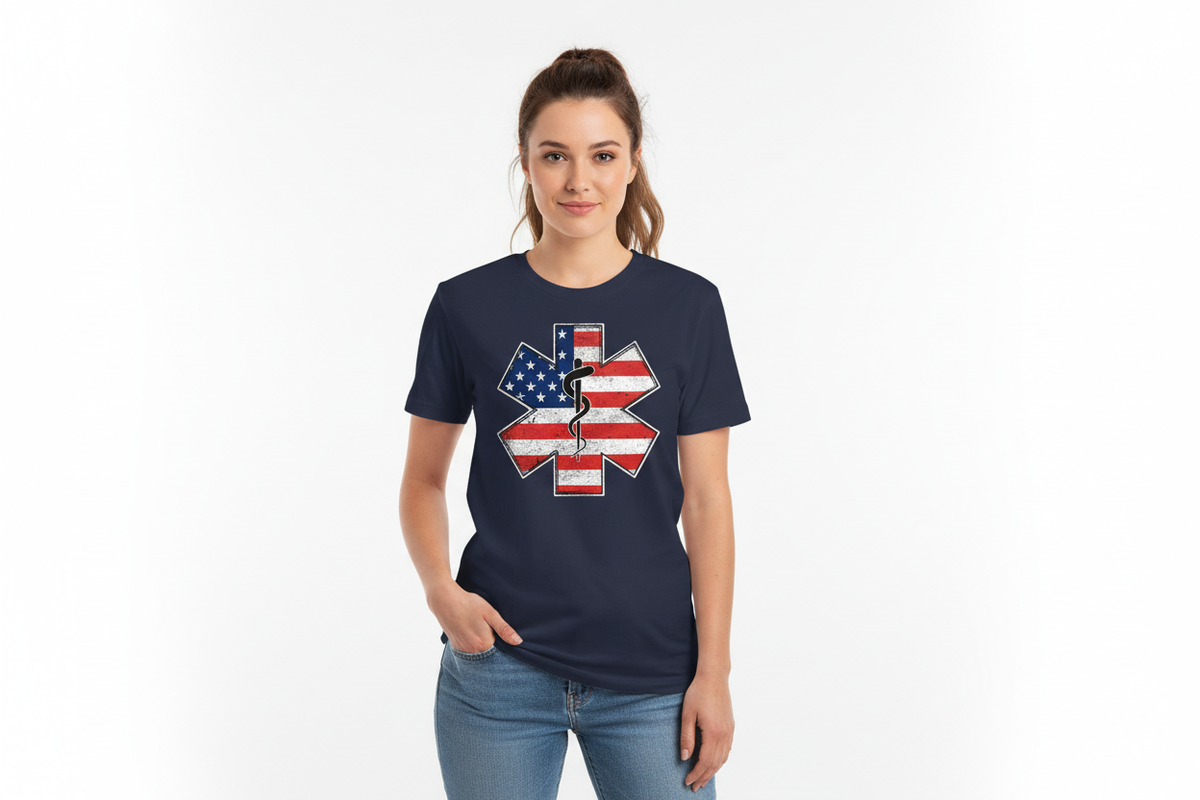 Patriotic EMS Star of Life Tee in Navy