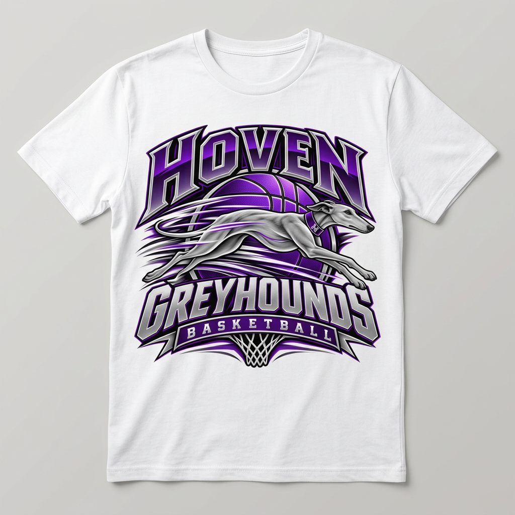 Flat-lay white Hoven Greyhounds Basketball Design 8 T-shirt
