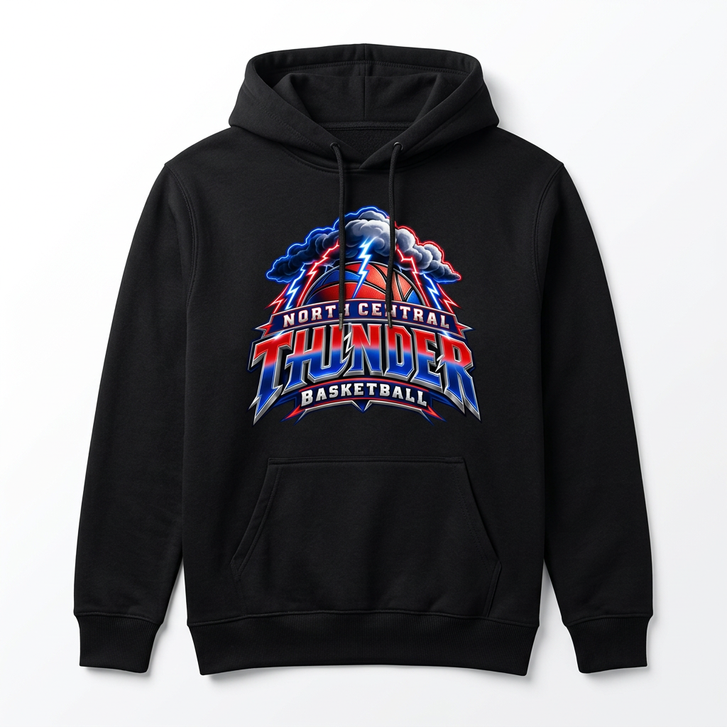 NC Thunder Basketball Hoodie Design 4 - Black
