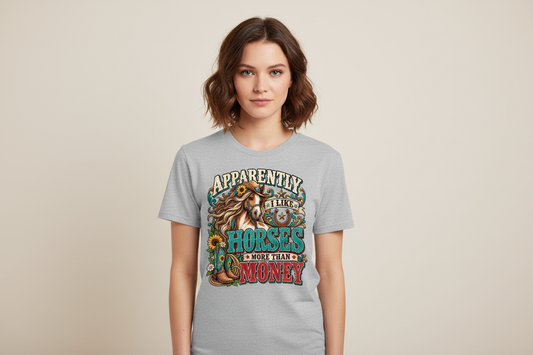 Apparently I Like Horses More Than Money tee in Heathered Graphite