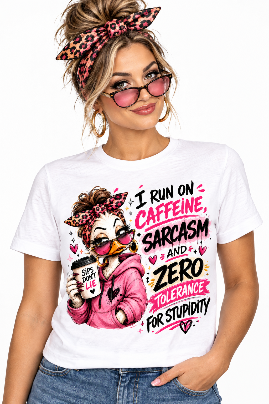 I Run On Caffeine - White T-Shirt on female model