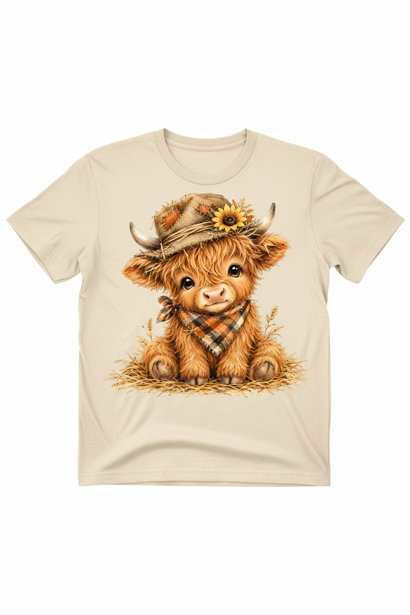 Highland Cow Harvest T-Shirt in Cream