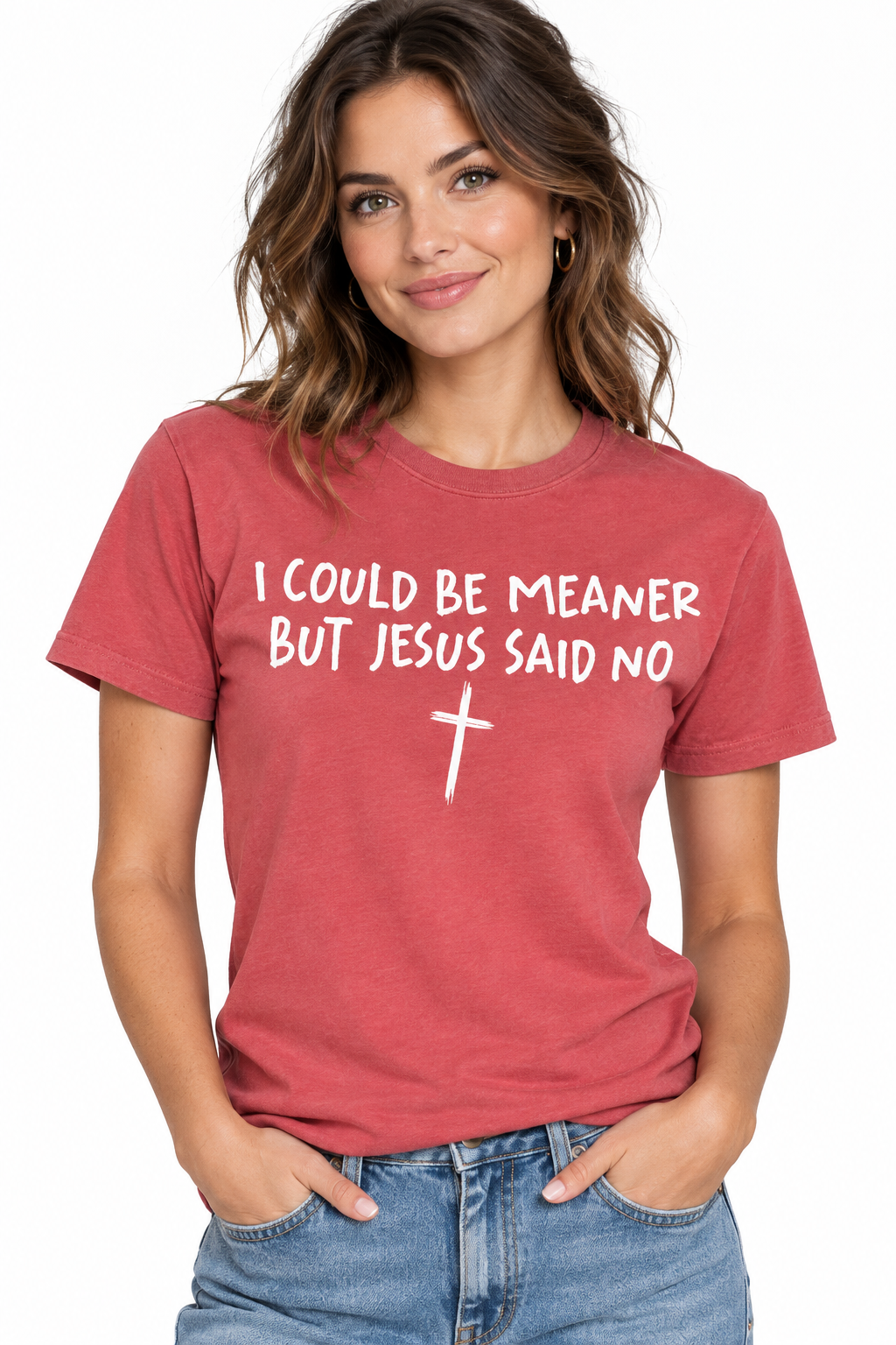 I Could Be Meaner - Vintage Red T-Shirt on female model