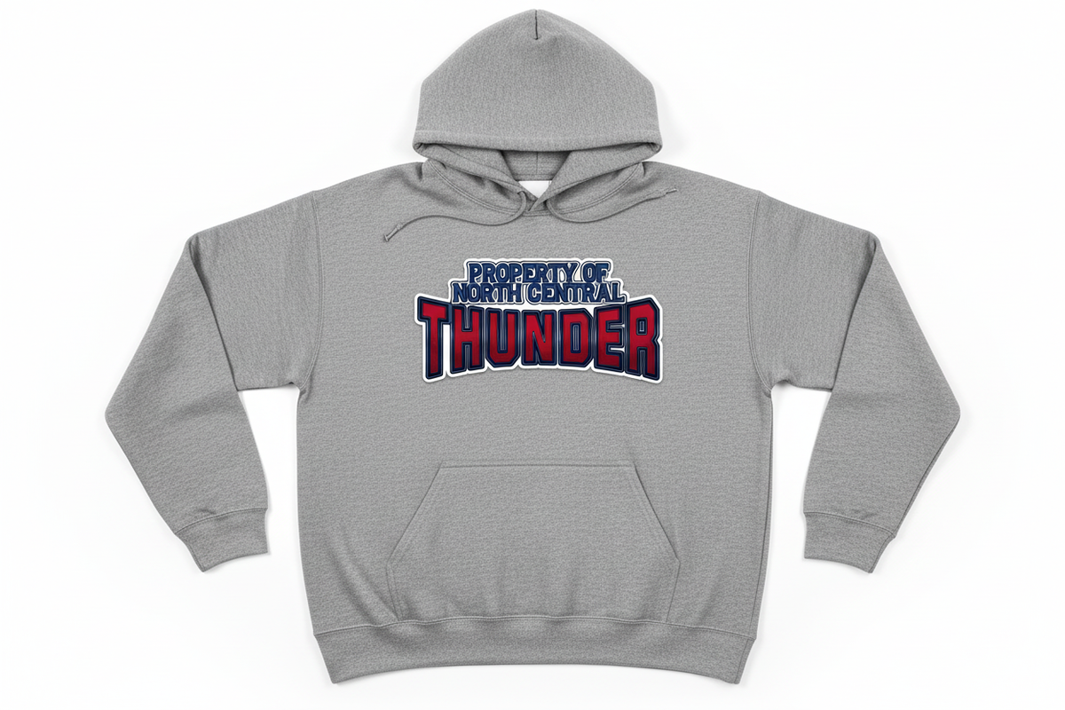 Property of North Central Thunder on sports gray hoodie