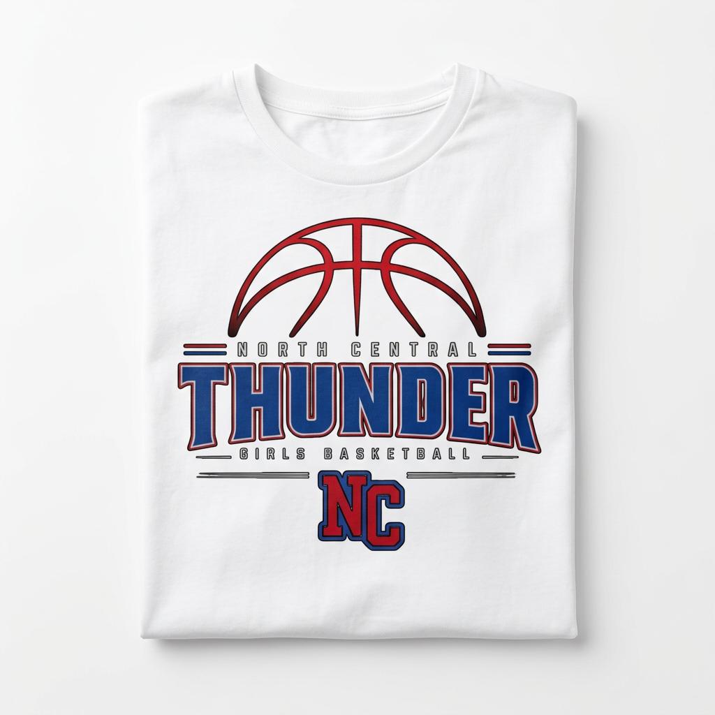 NC Thunder Girls Basketball Tee Design 2 - White