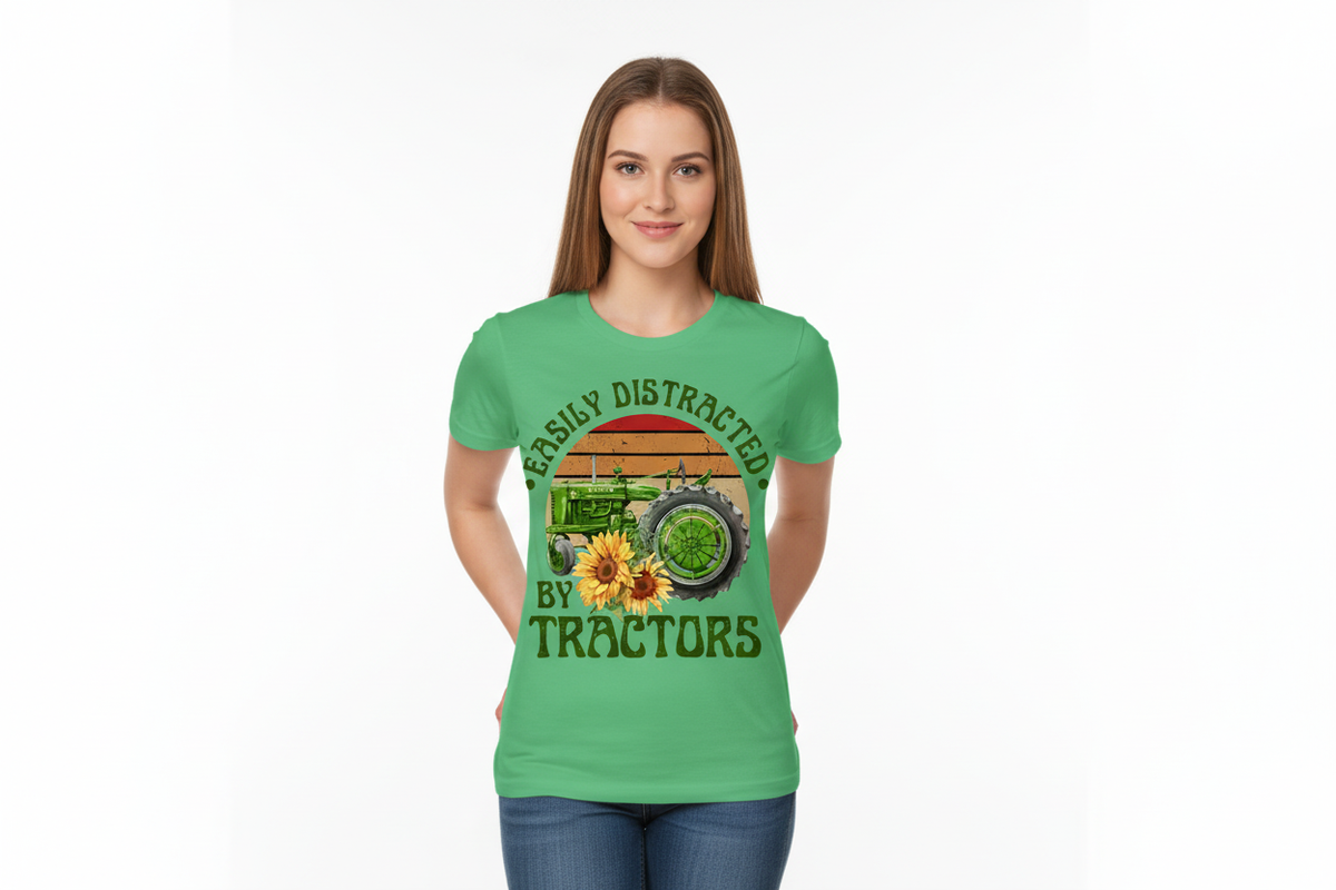 Easily Distracted by Tractors Tee in Irish Green