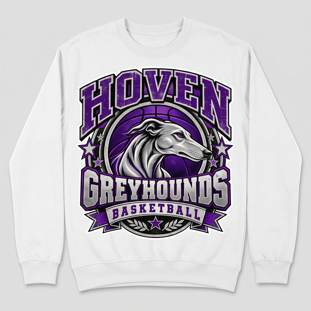 White Hoven Greyhounds Design 7 crewneck sweatshirt flat-lay mockup