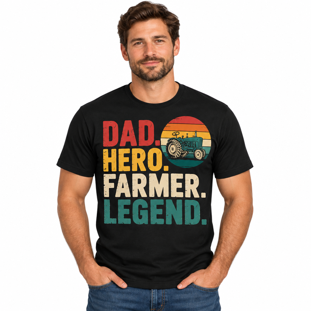 Dad Hero Farmer Legend design on black t-shirt