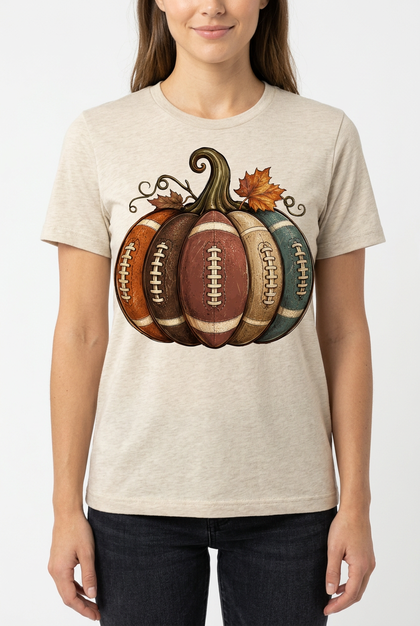 Vintage Football Pumpkin Tee - Heathered Oatmeal