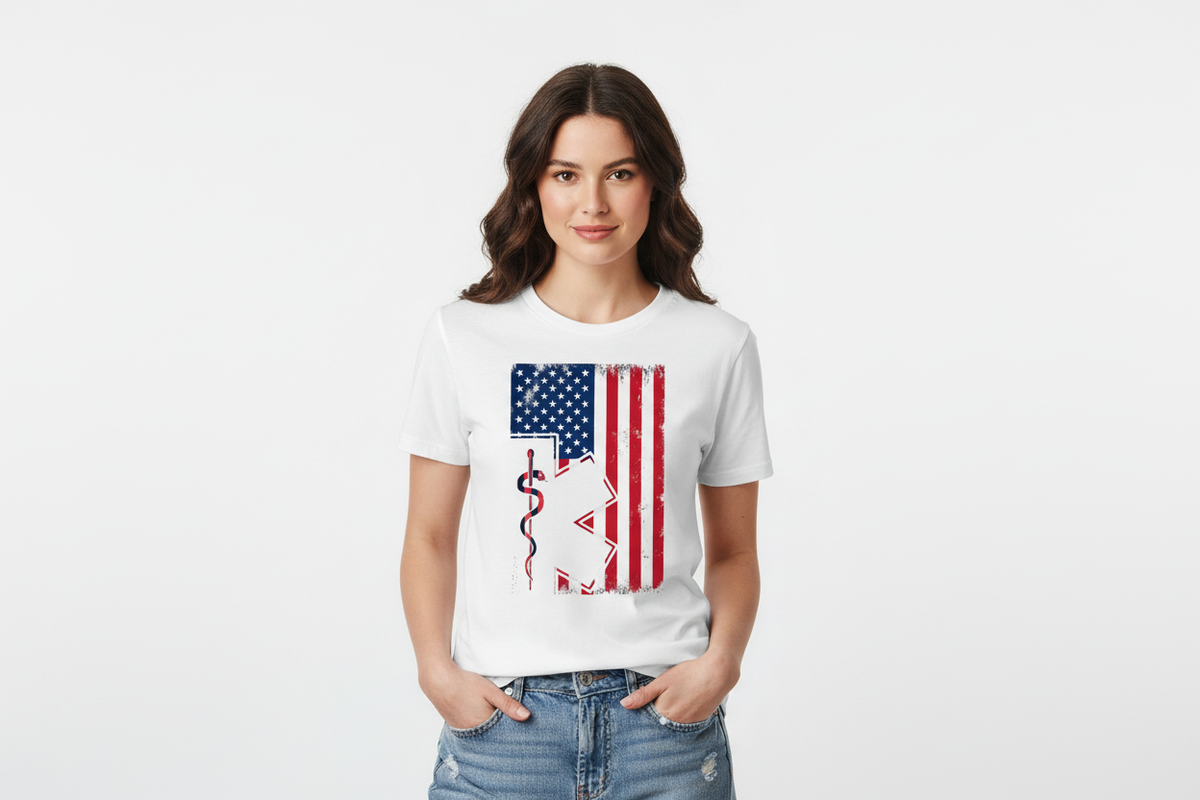 EMS Flag Star of Life Tee in White