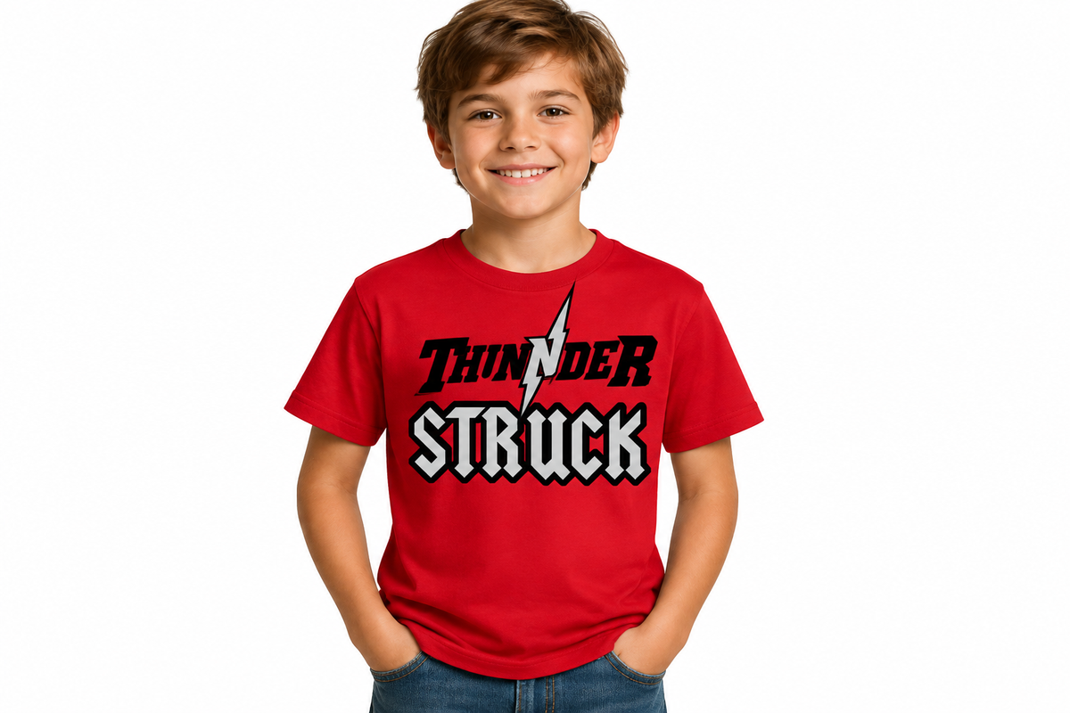 ThunderStruck design on red t-shirt - youth model
