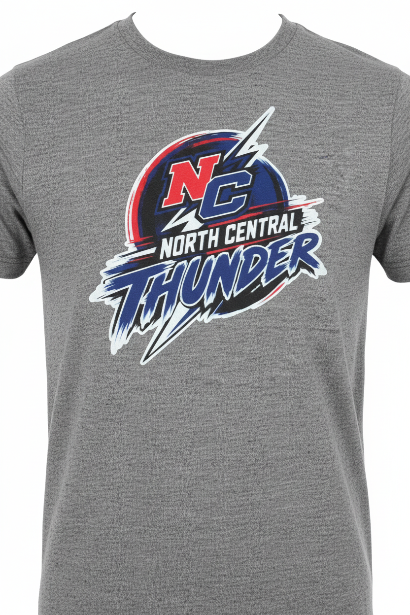 Heather gray North Central Thunder logo t-shirt on white background