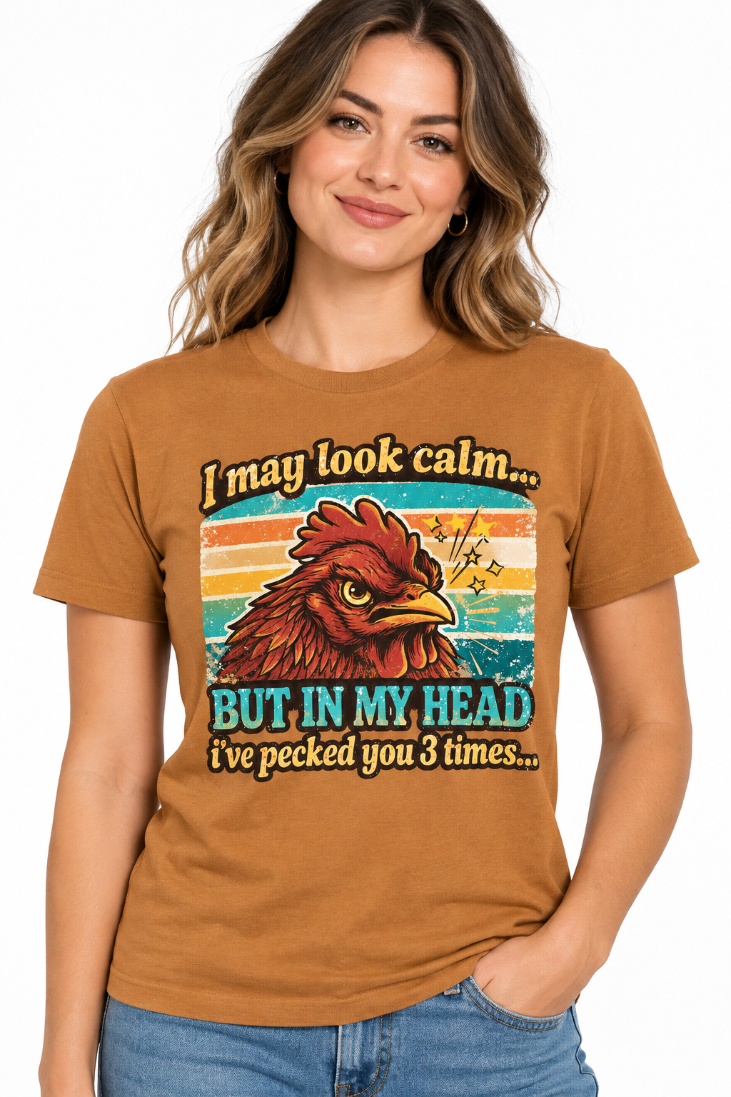 I May Look Calm - Toast T-Shirt on female model