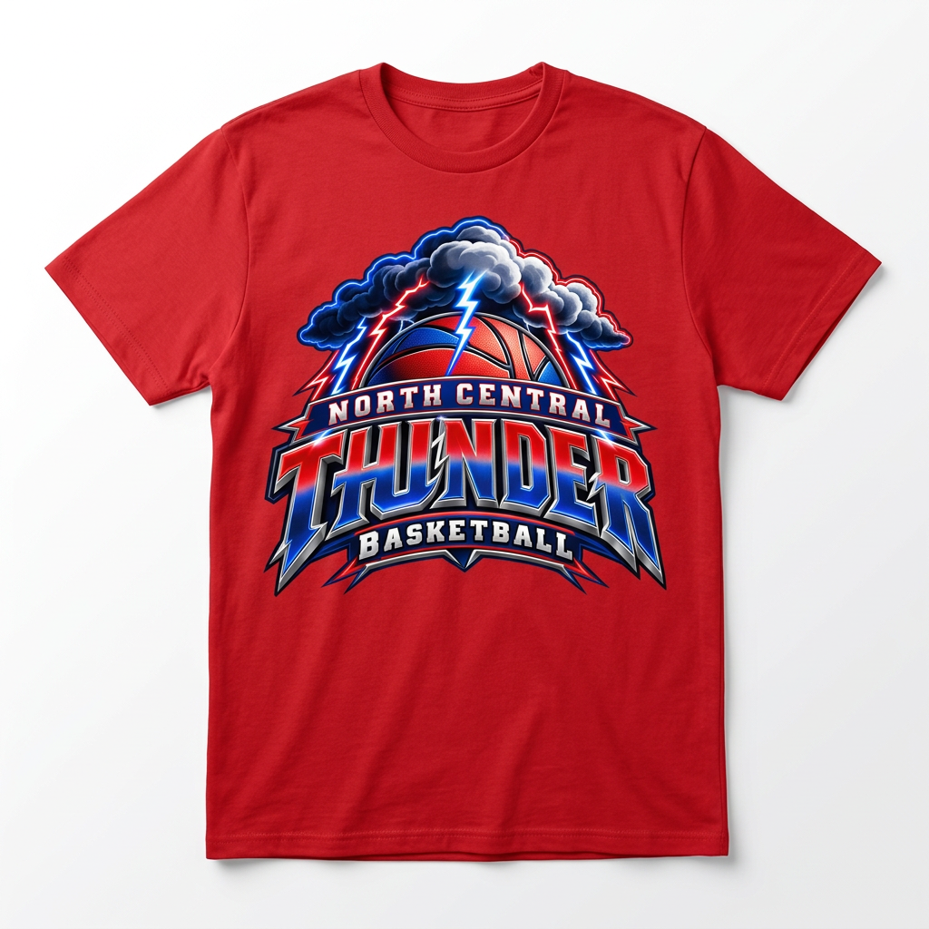 NC Thunder Basketball Tee Design 4 - Red