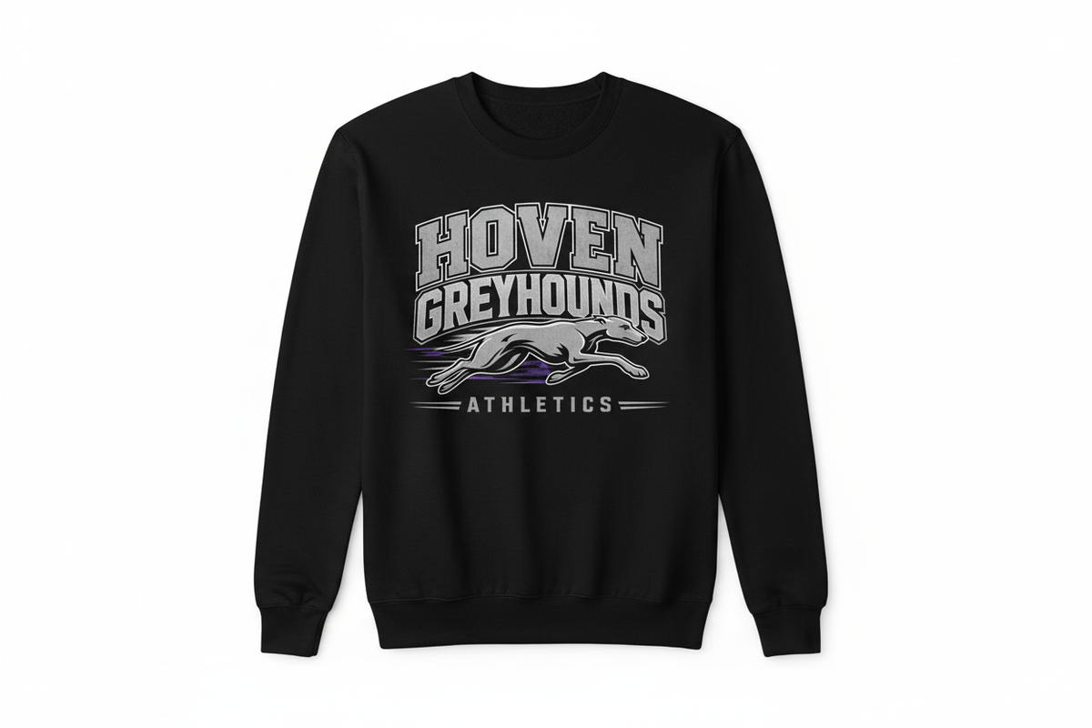 Hoven Greyhounds Athletics on black crewneck