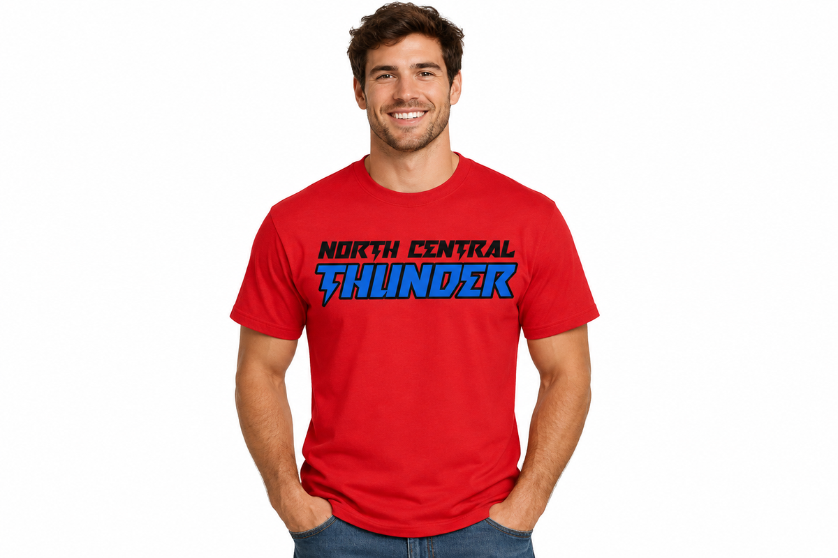 North Central Thunder lightning design on red t-shirt