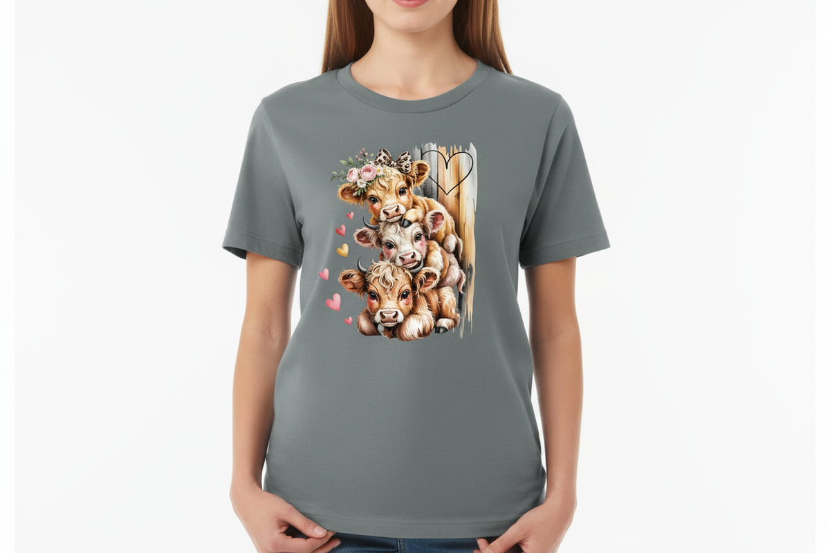Highland Cow Stack Tee in Blue Storm