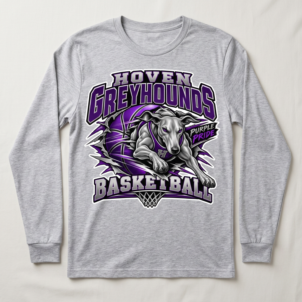 Sports gray Hoven Greyhounds Design 6 long-sleeve T-shirt with white-offset artwork