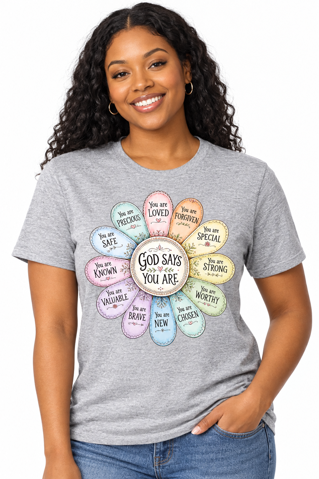 God Says You Are - Sports Gray T-Shirt on female model