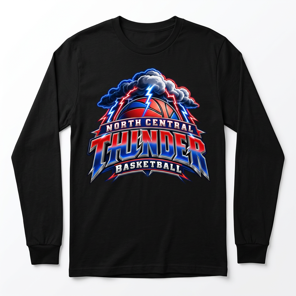 NC Thunder Basketball Long Sleeve Design 4 - Black