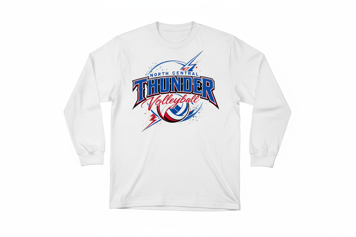 North Central Thunder Volleyball on white long sleeve t-shirt