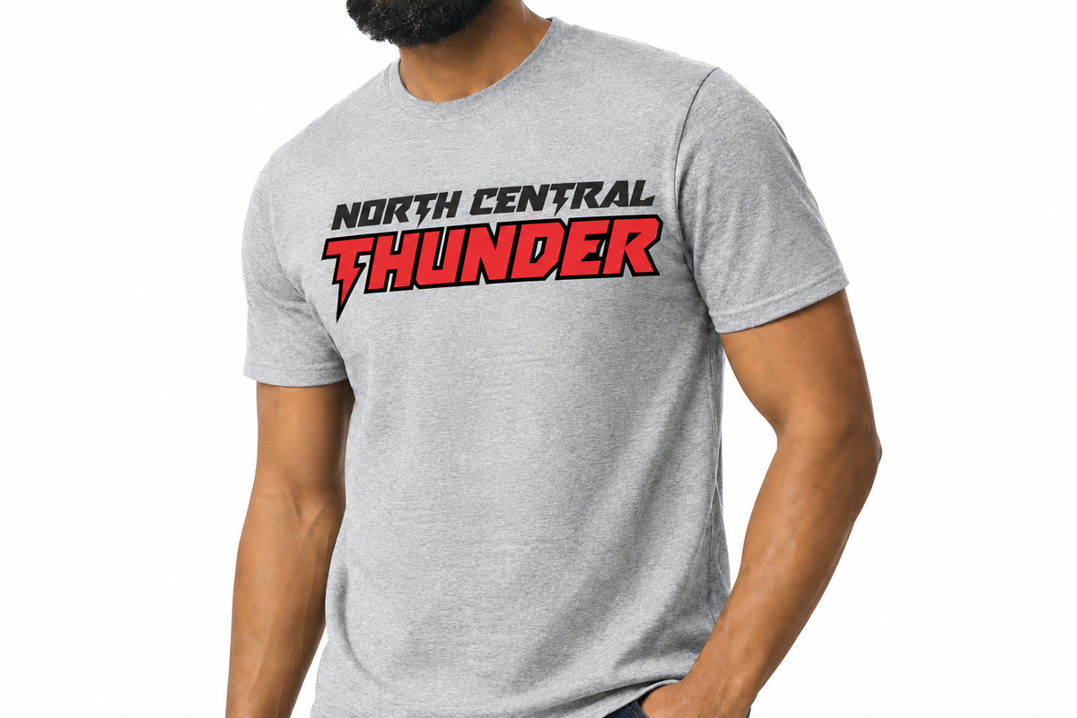 North Central Thunder lightning design on heathered sports gray t-shirt