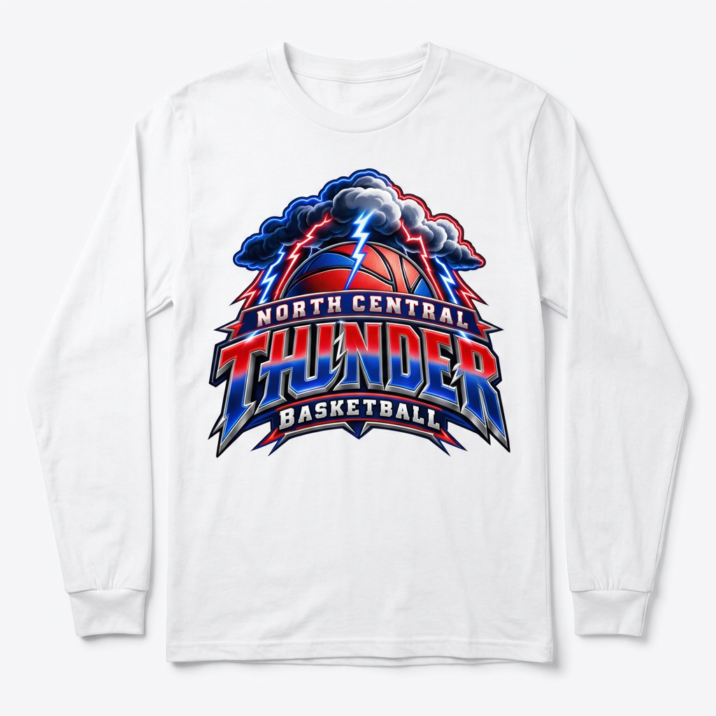 NC Thunder Basketball Long Sleeve Design 4 - White