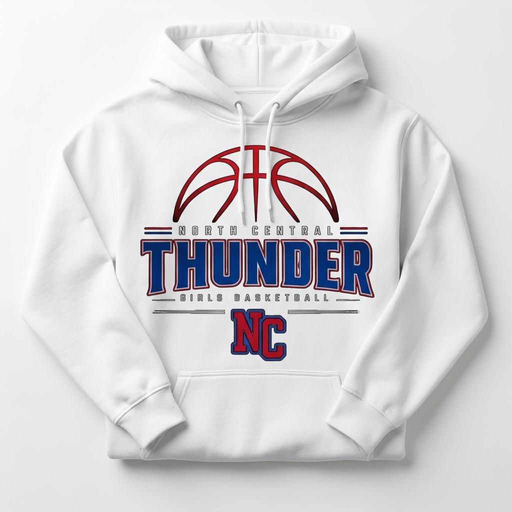 NC Thunder Girls Basketball Hoodie Design 2 - White