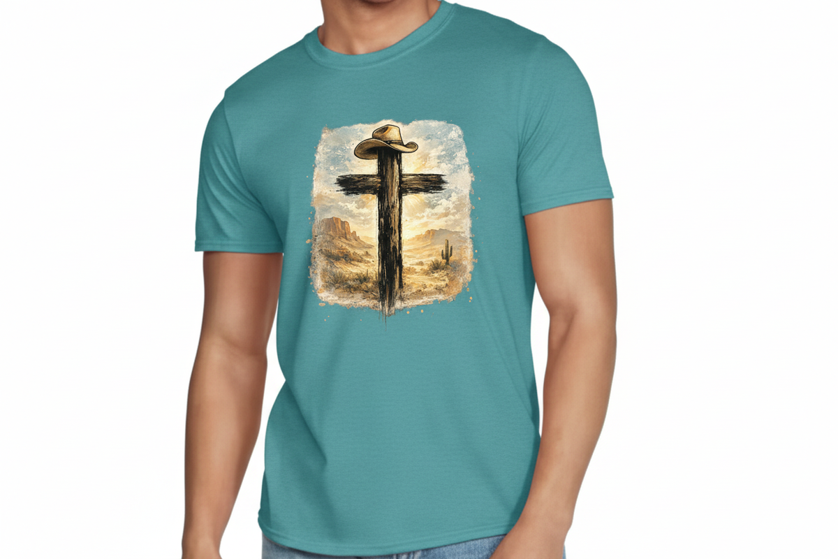 Western Cross tee in Heathered Galapagos