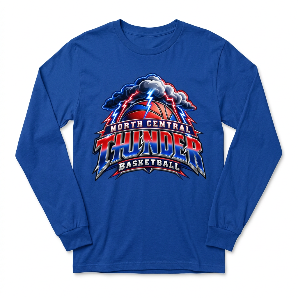 NC Thunder Basketball Long Sleeve Design 4 - Royal Blue