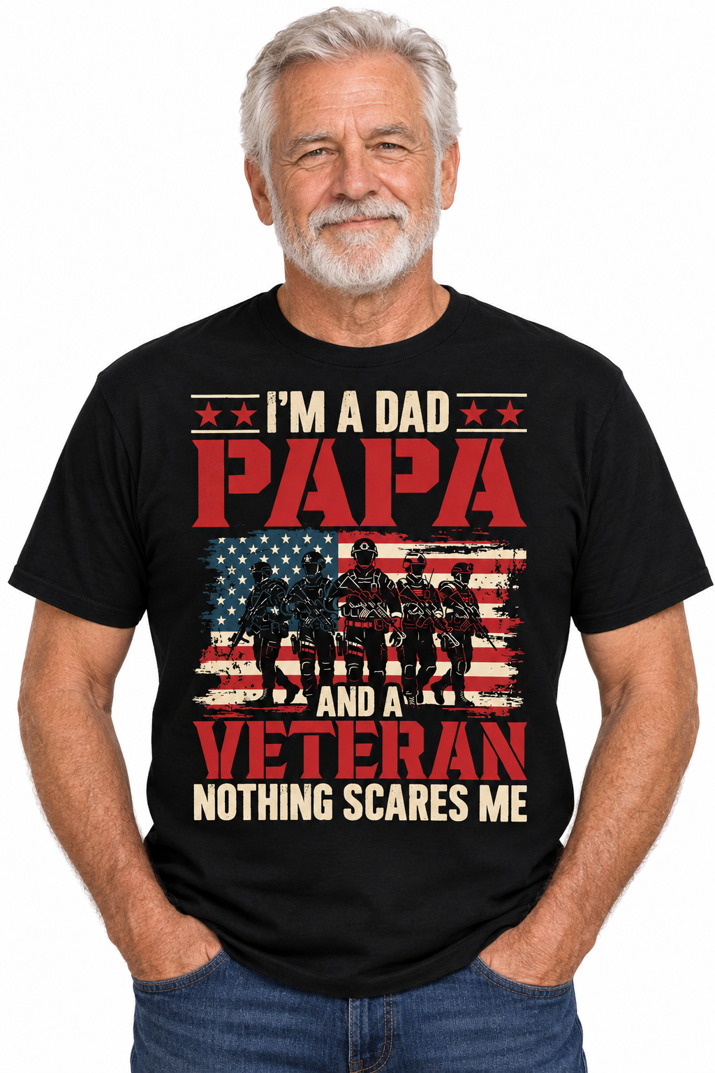 Dad Papa Veteran design on black t-shirt