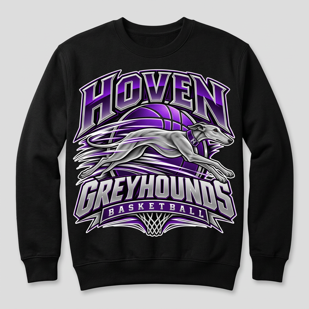 Black Hoven Greyhounds Design 8 crewneck sweatshirt flat-lay mockup