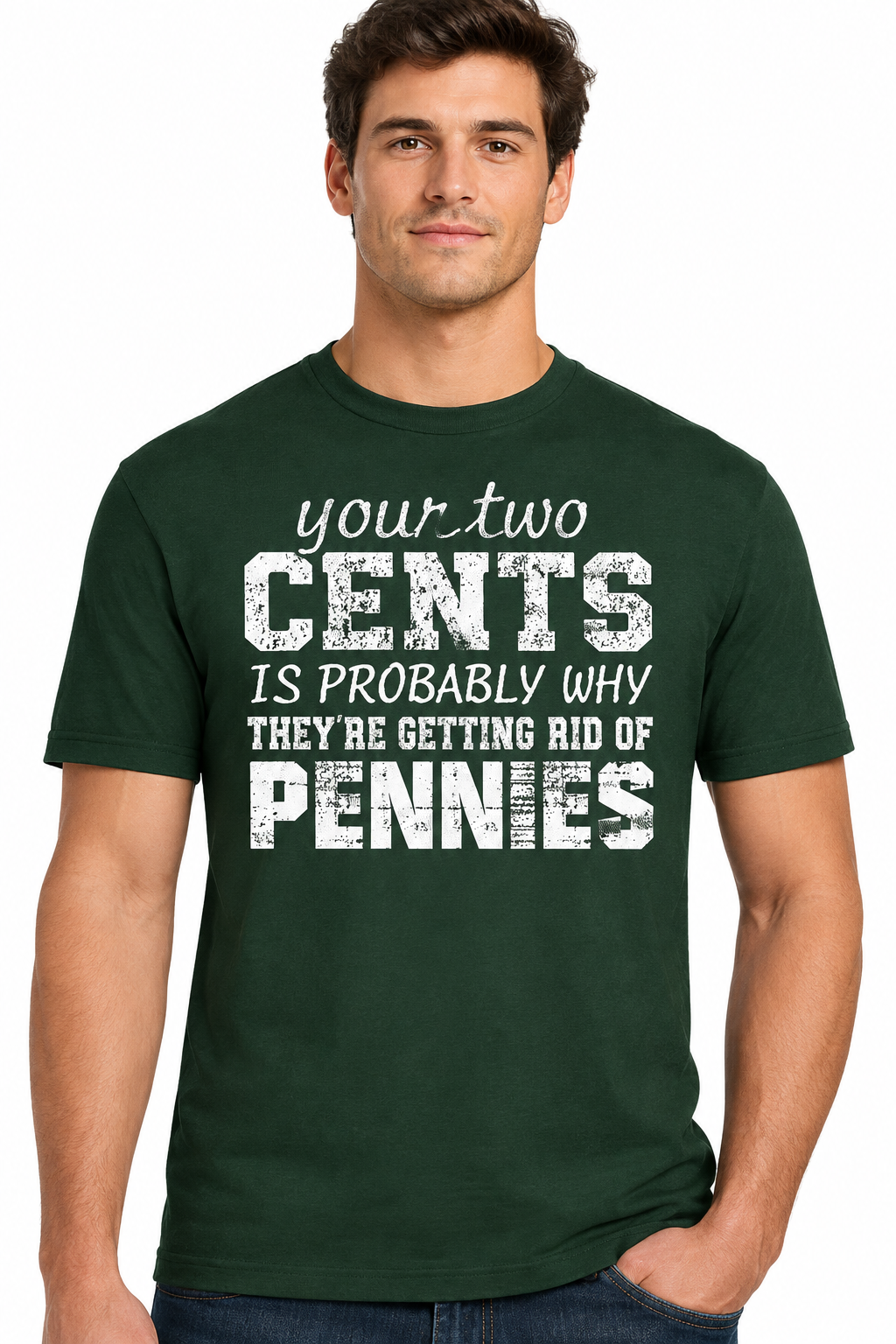 Your Two Cents - Dark Green T-Shirt on male model