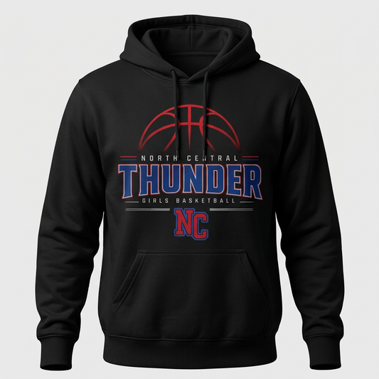 North Central Thunder Design 2 on a black pullover hoodie