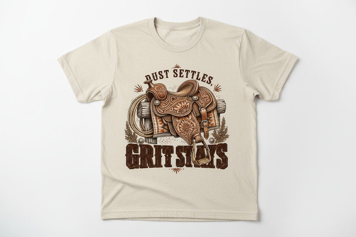Dust Settles Grit Stays tee in Heathered Oatmeal
