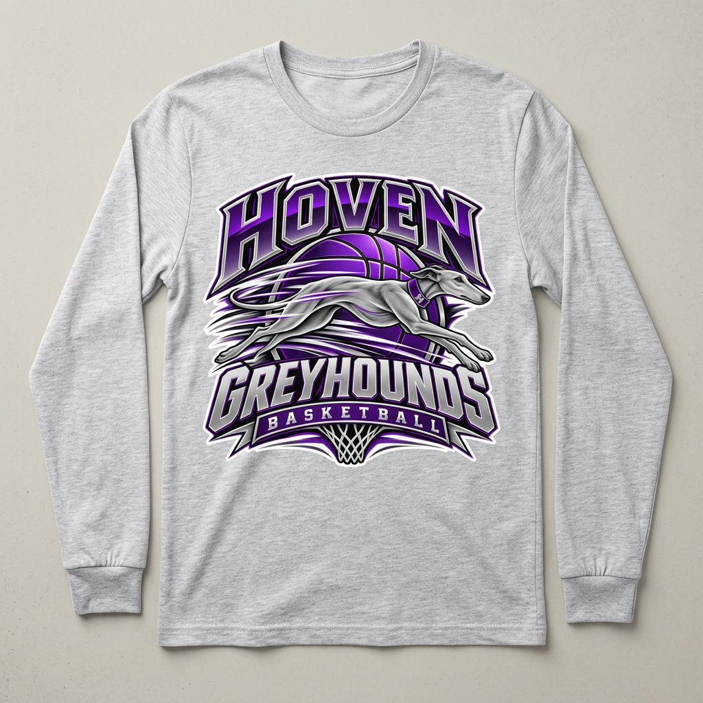 Sports gray Hoven Greyhounds Design 8 long-sleeve T-shirt with white-offset artwork