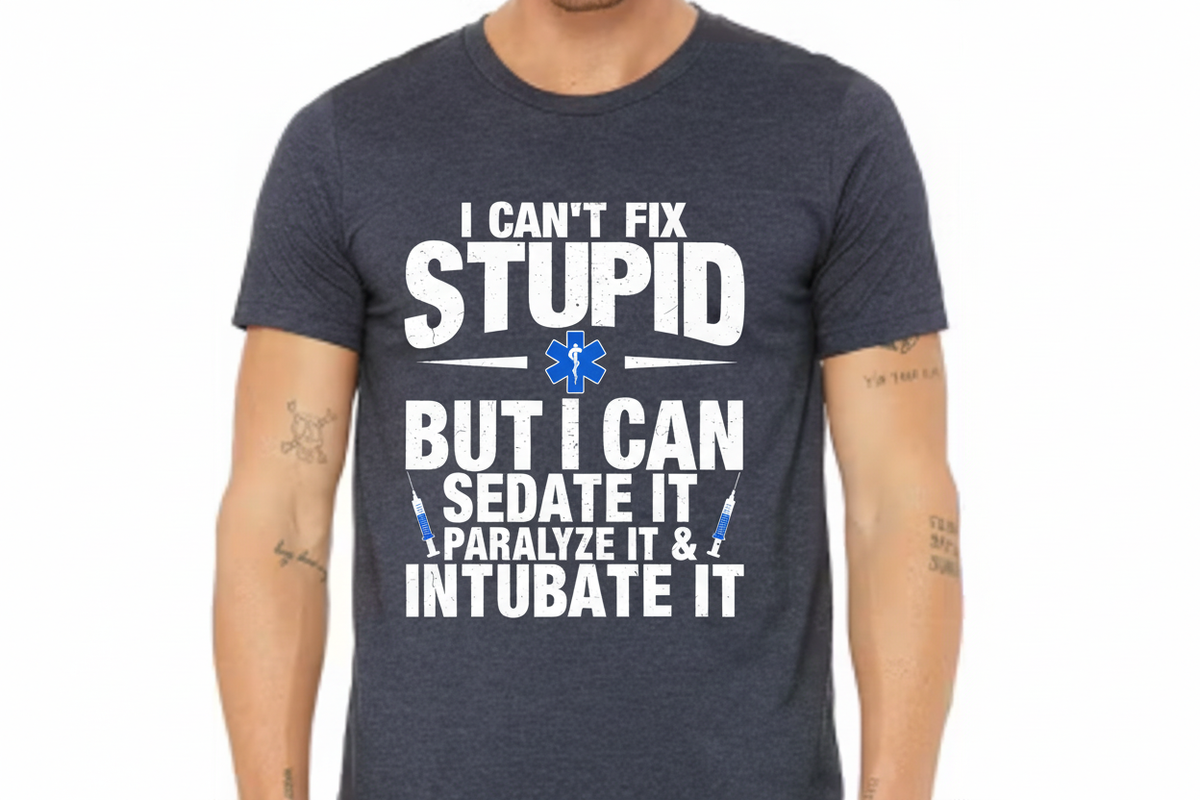 I Can't Fix Stupid EMS Tee in Heathered Navy