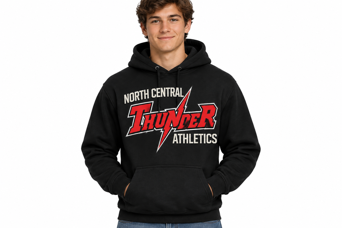North Central Thunder Athletics on black hoodie