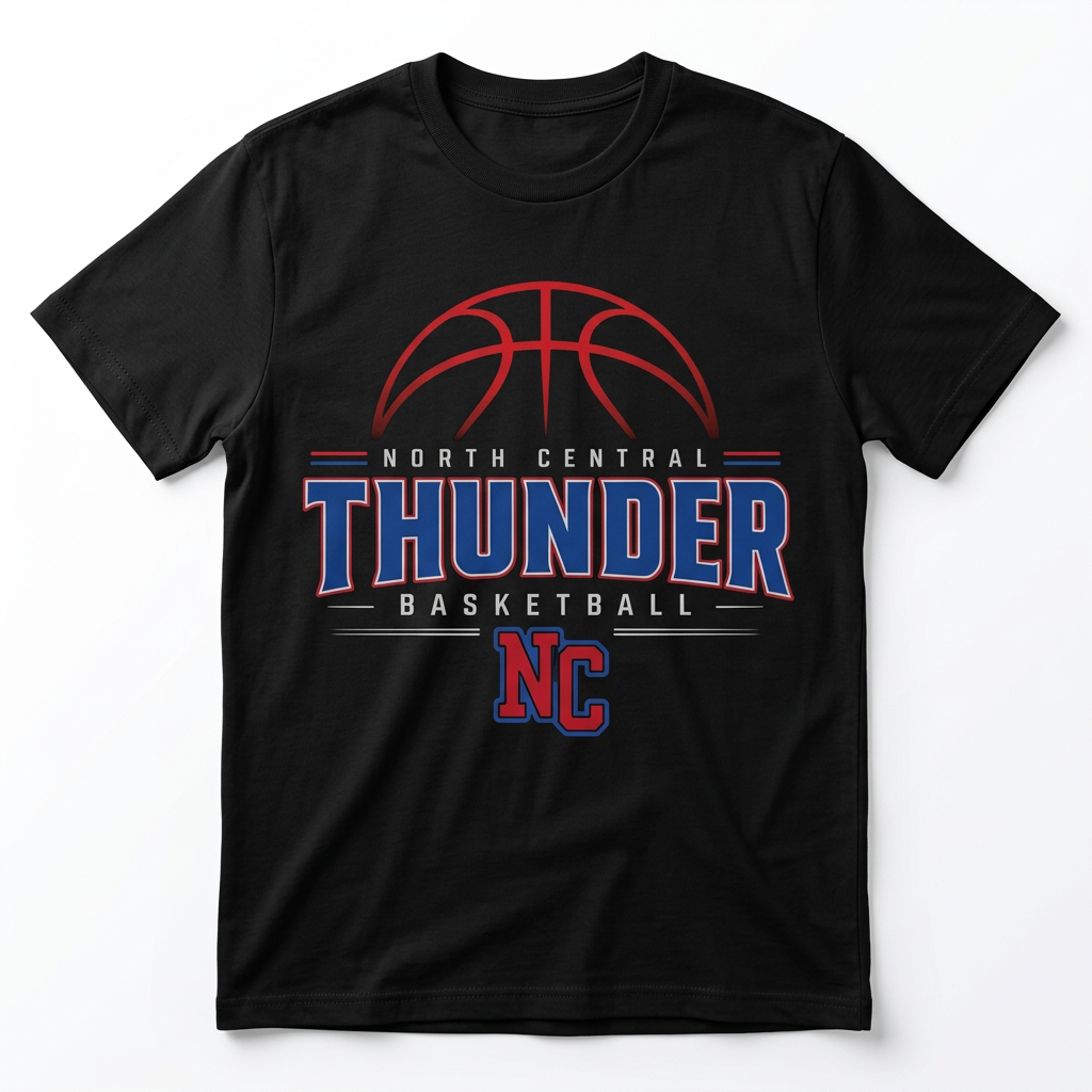 NC Thunder Basketball Tee Design 2 - Black