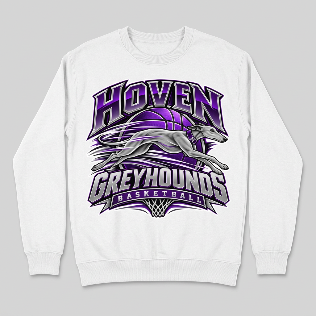 White Hoven Greyhounds Design 8 crewneck sweatshirt flat-lay mockup