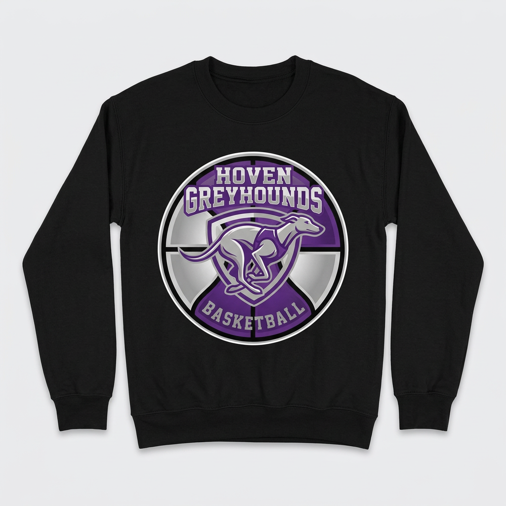 Black Hoven Greyhounds Design 5 crewneck sweatshirt flat-lay mockup