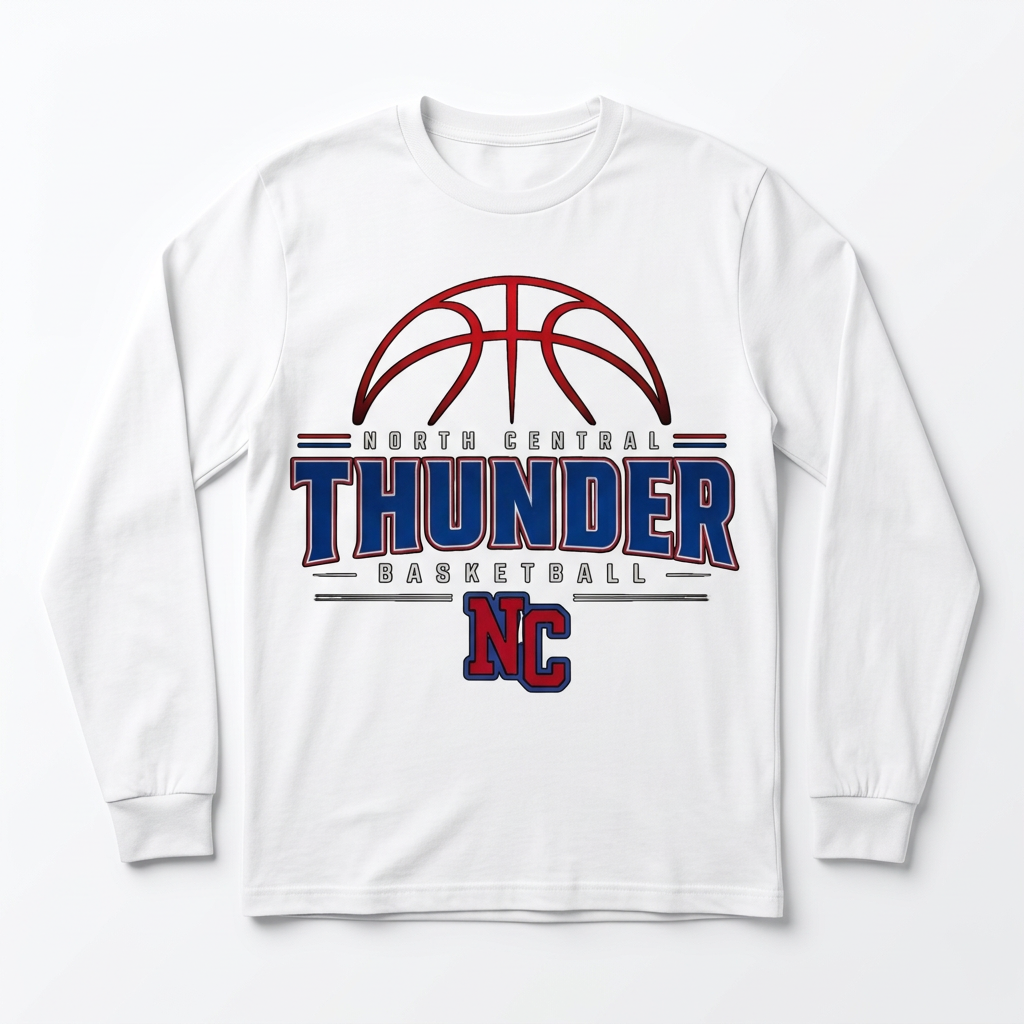 NC Thunder Basketball Long Sleeve Design 2 - White
