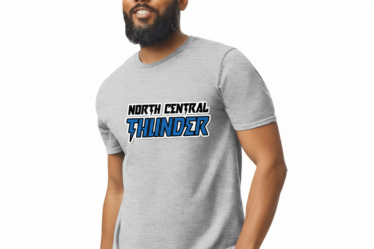 North Central Thunder graphic on light heather gray t-shirt