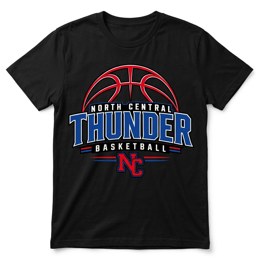 NC Thunder Basketball Tee Design 3 - Black