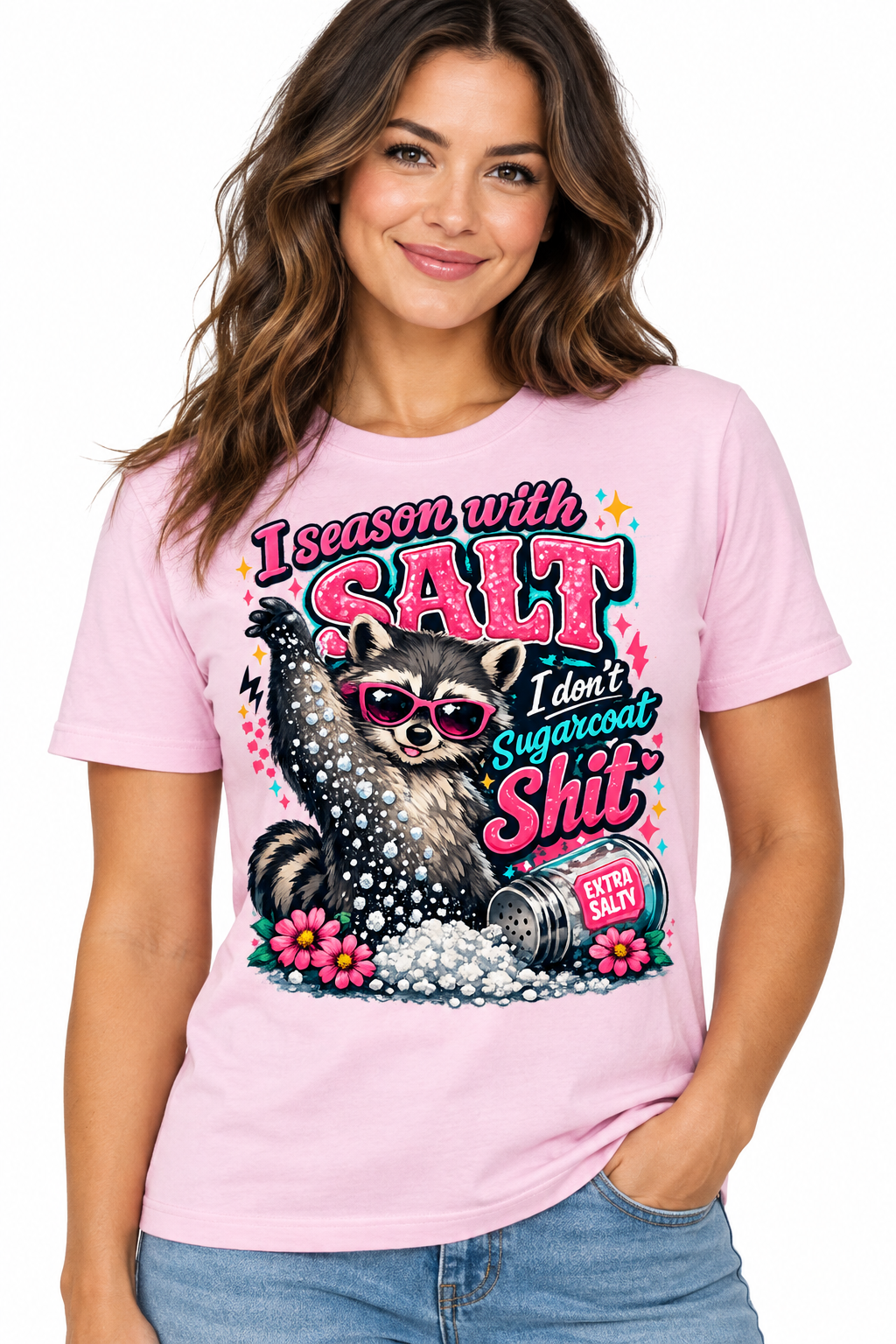 I Season With Salt - Light Pink T-Shirt on female model