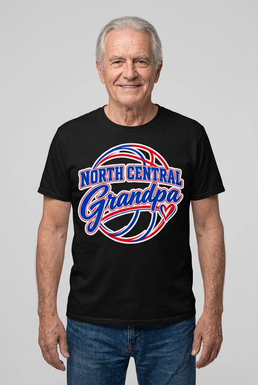 Older male model wearing black North Central Grandpa T-shirt