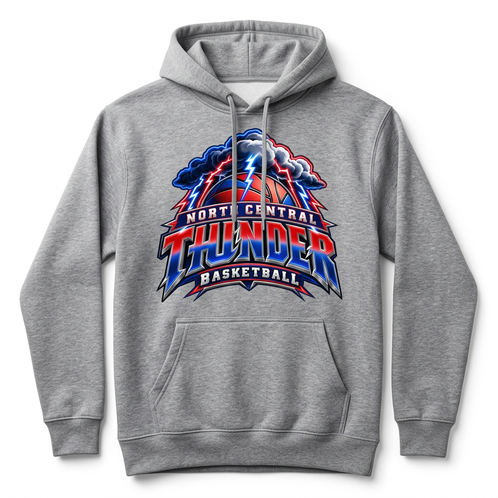 NC Thunder Basketball Hoodie Design 4 - Sports Gray