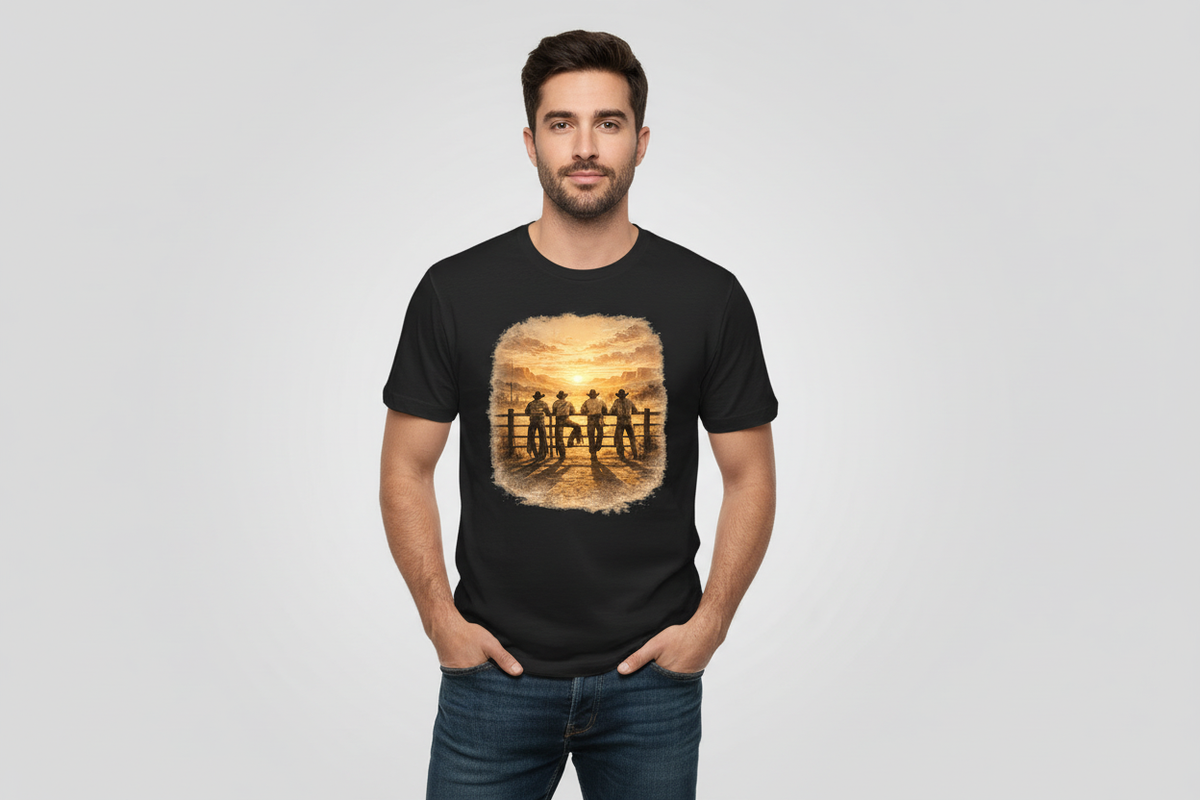 Western Cowboys Sunset Tee in Black